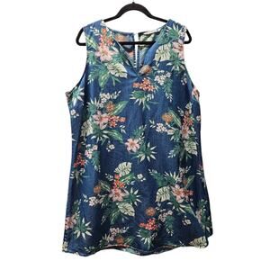 Given Kale Shift Dress Floral Print Blue Plus Size 2X Mini Dress Summer Resort